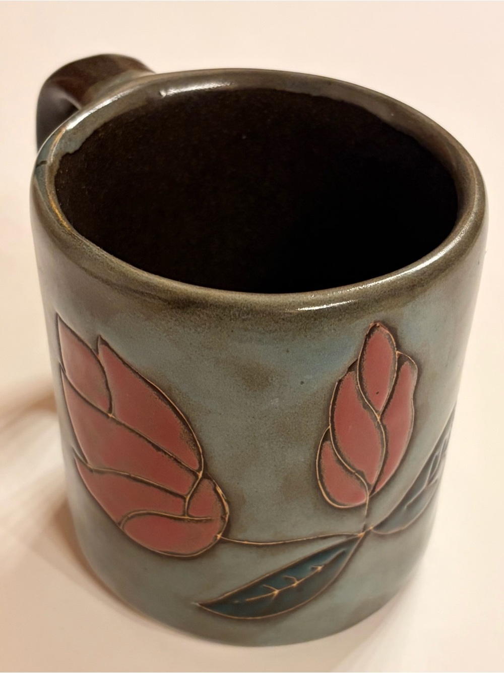Mara Stoneware Red Rose Floral 16 oz Mug Hand Painted Made in Mexico